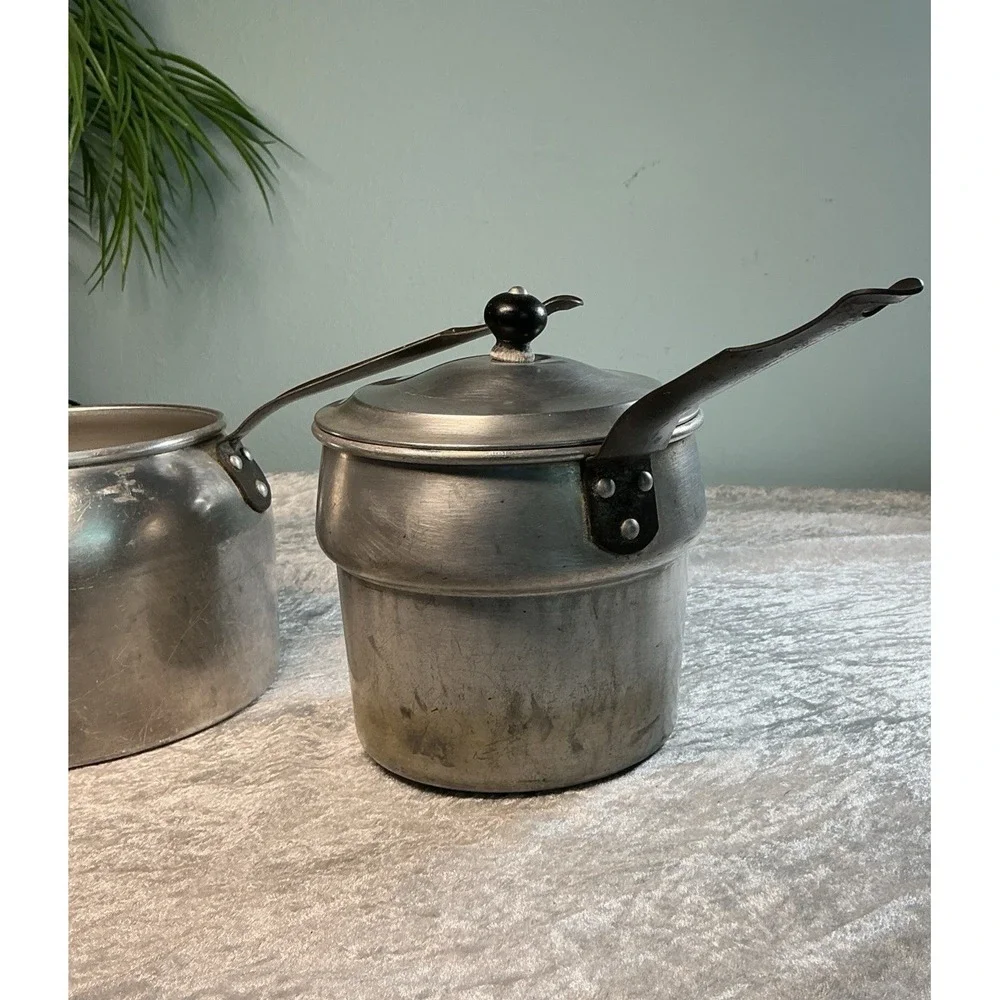 Vintage Wear-Ever Aluminum Double Boiler Pan Set w Lid Made in USA